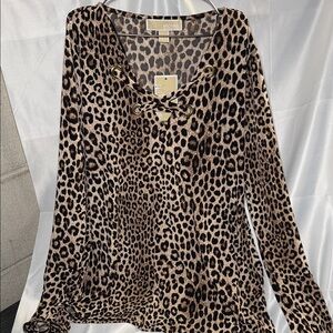 Michael Kors Black and Brown Leopard Print Blouse